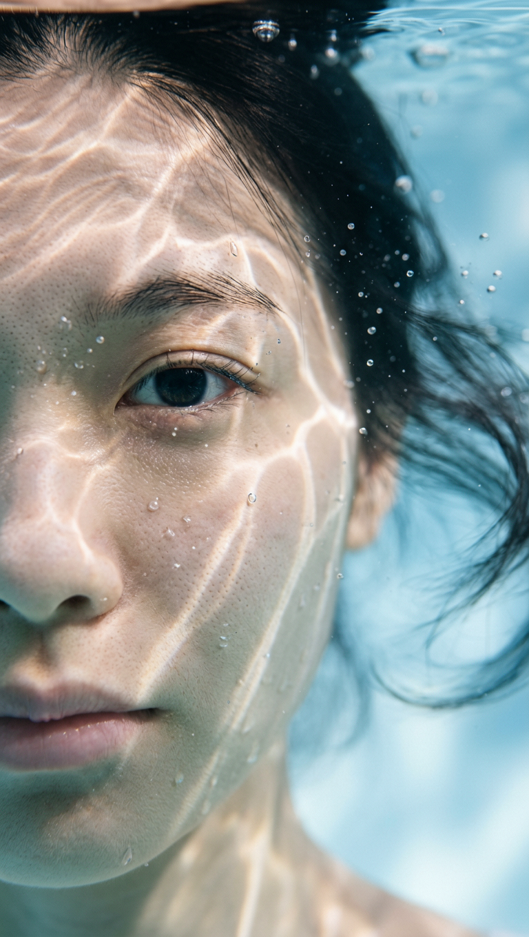 Underwater Half-Face Close-Up Portrait