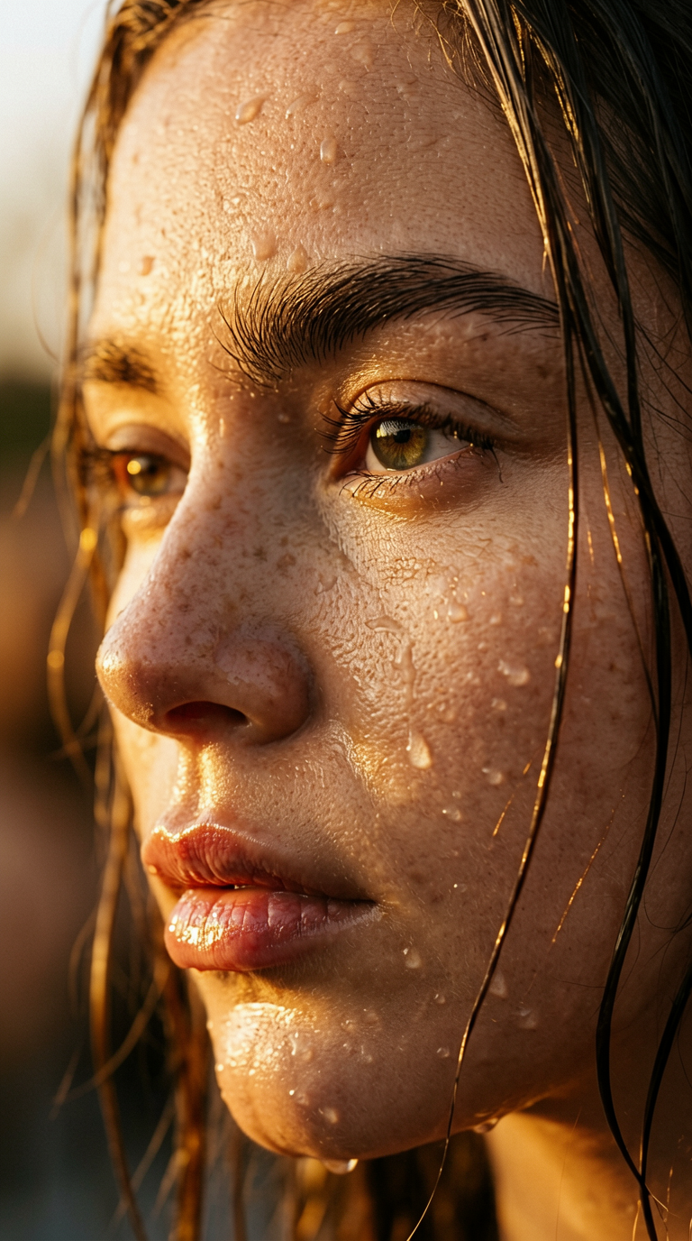 Water Droplet Macro Hyper-Realistic Face Close-Up