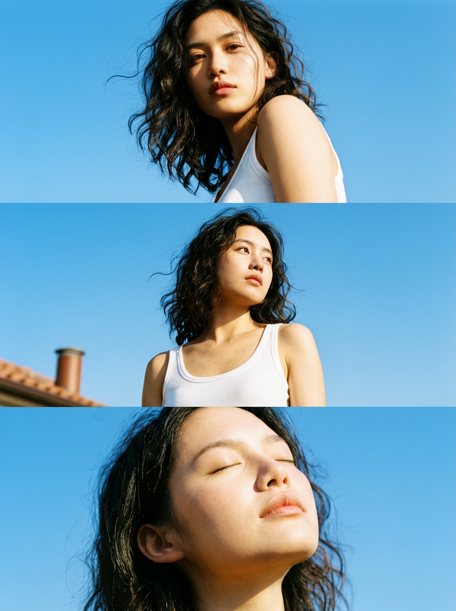 Blue Sky Film Triptych Female Portrait