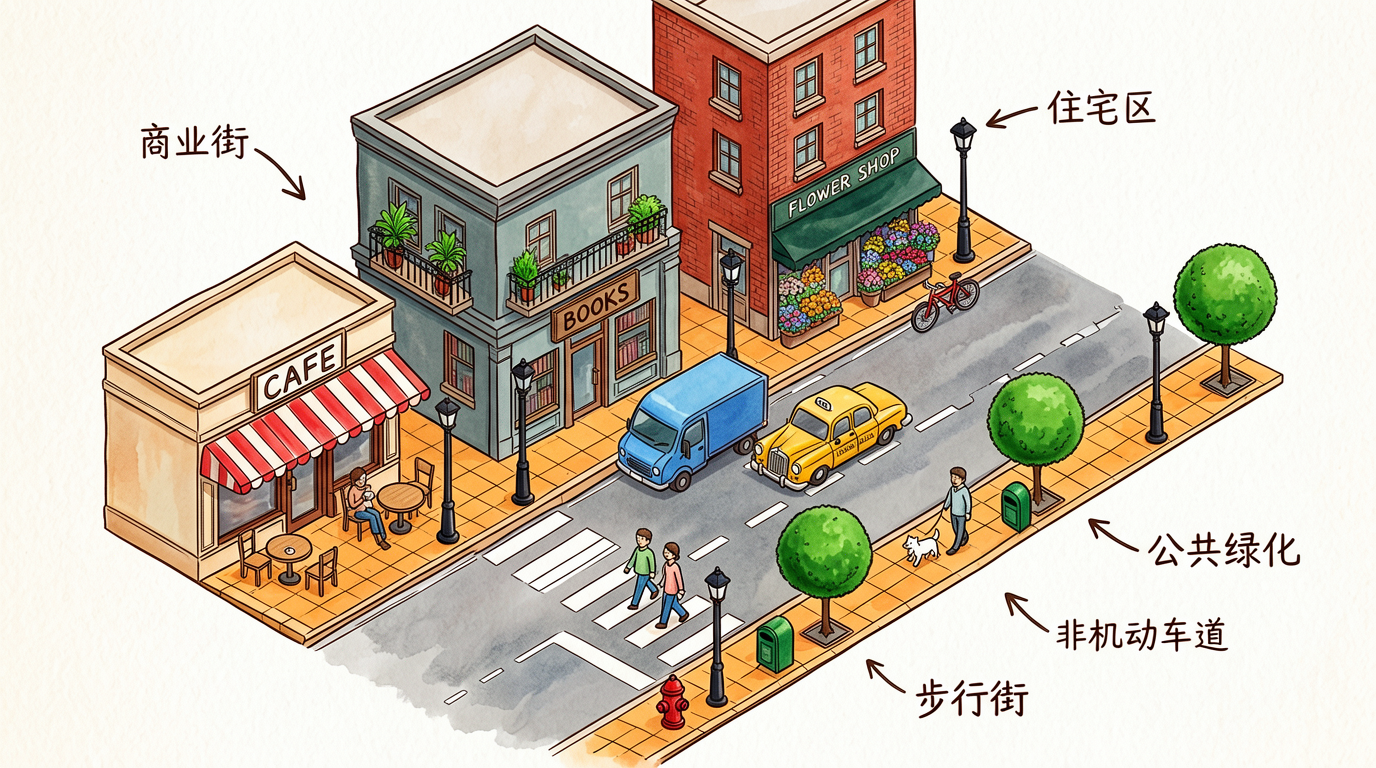 Hand-Drawn Isometric City Street Diagram