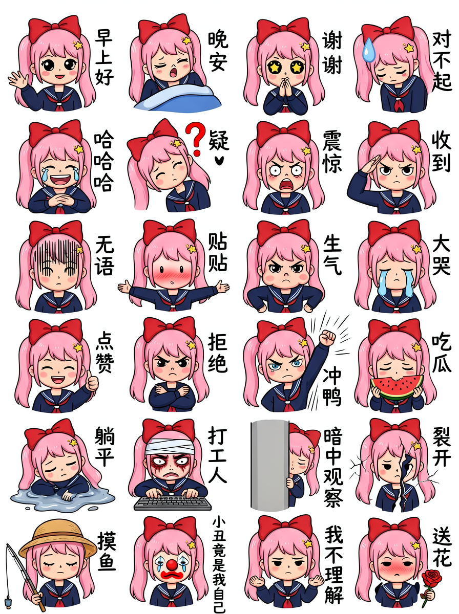 Pink Twin-Tail Girl Chat Emoji Pack